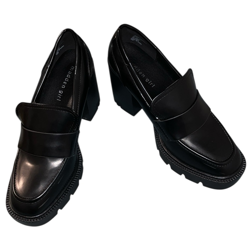 Madden Girl Smarty Women’s 9.5 Black Chunky Heel Loafers Y2K Grunge